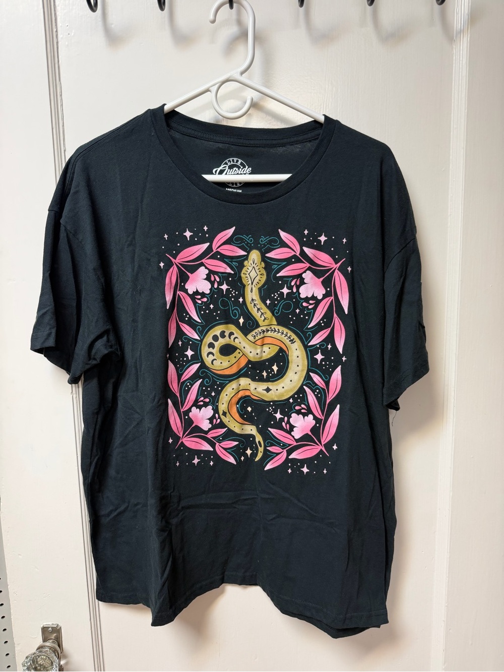 Black Snake Graphic Tee with Pink Floral Accents - Brand